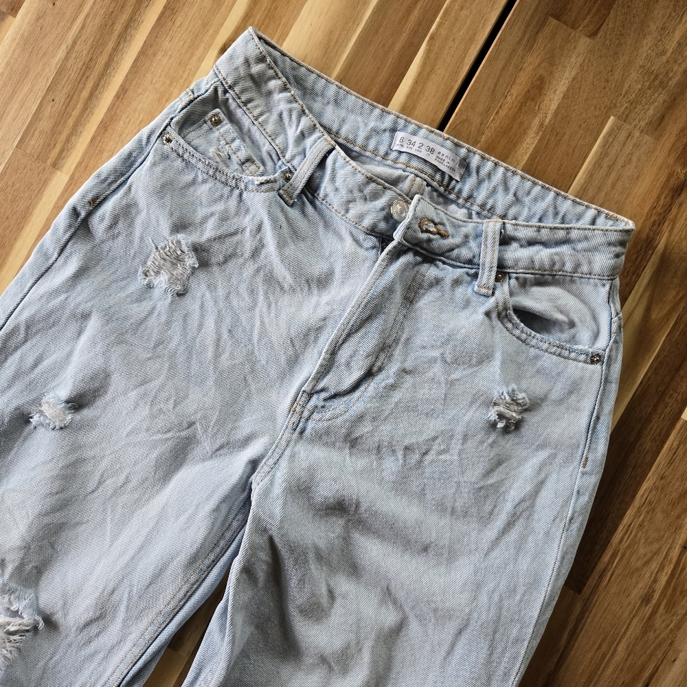 Denim & Co. Women's Ripped Wide Leg Light Blue Jeans Distressed Pockets Size 2 - Picture 2 of 14